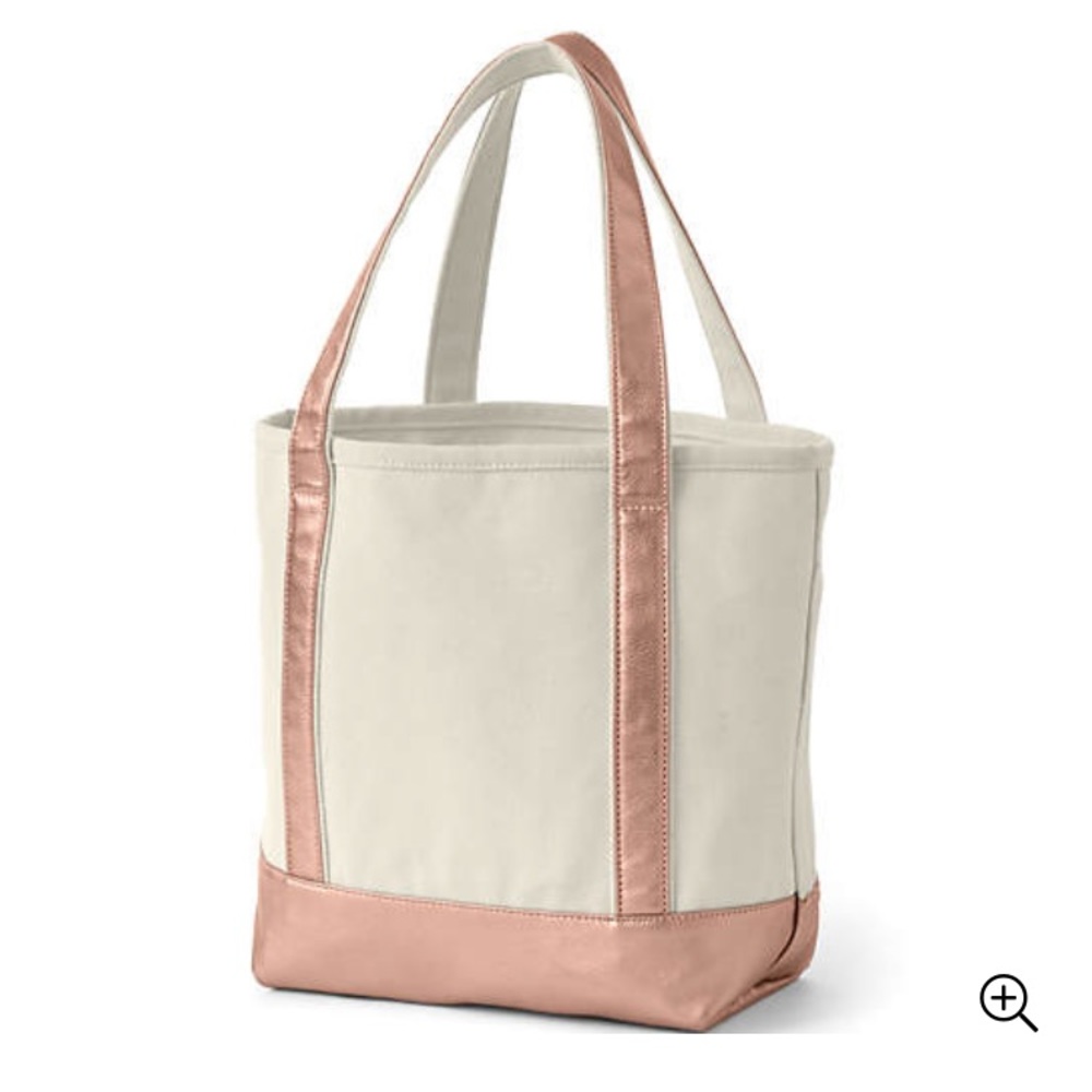 Lands' End NWT Zip Top Rose Gold Canvas Tote Inner & Outer Pocket Two handle